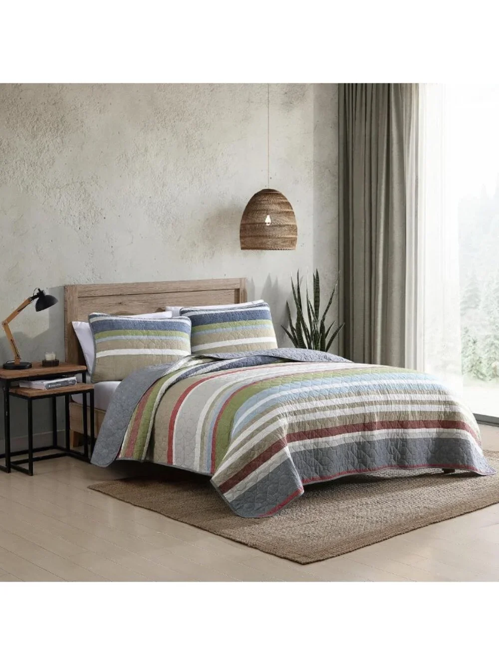 Reversible Cotton Quilt Set with Shams, Lightweight All-Season Bedding, King